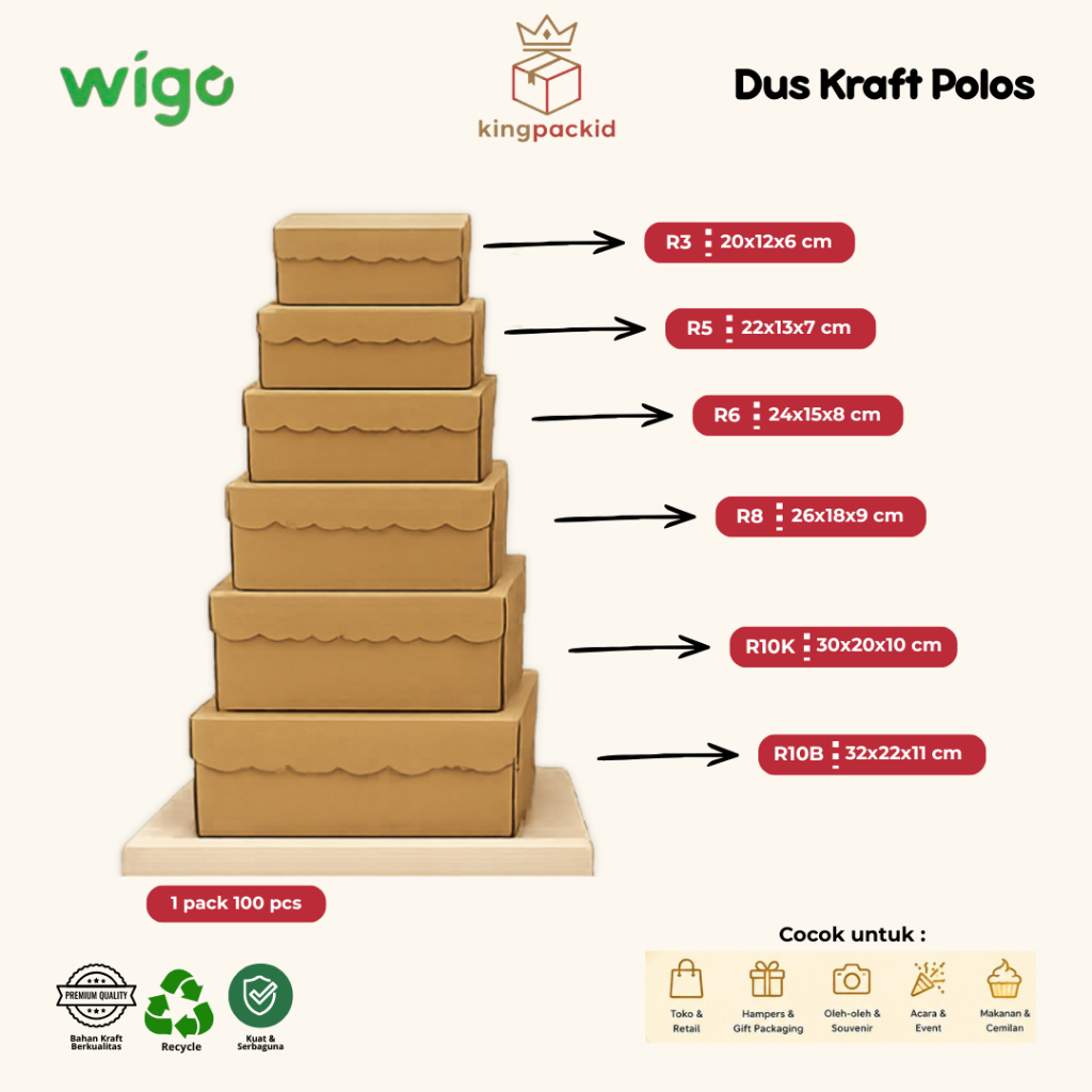 Dus Kraft Wigo Polos Kotak Snack Hajatan Banyak Ukuran Tebal Anti Mleyot -[100PCS]