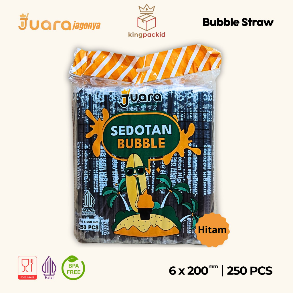 Sedotan Runcing Juara Hitam 6mm x 20cm Isi 250 pcs