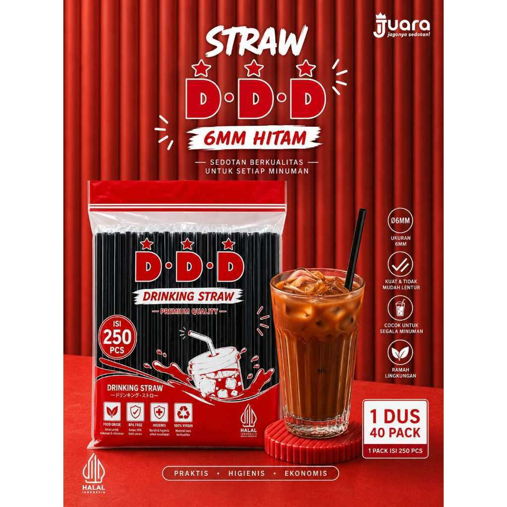 Sedotan Hitam Polos Steril DDD 6mm Halal