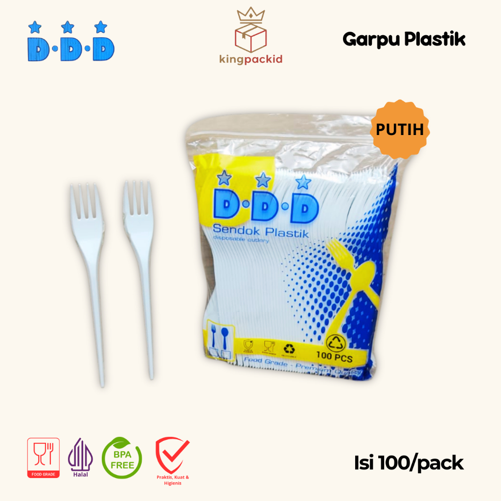 Garpu Plastik DDD Putih Tebal Isi 100 pcs