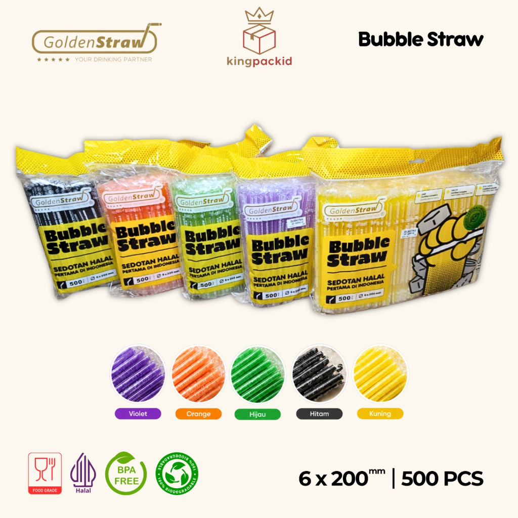 Sedotan Runcing Golden Straw 6mm x 20cm Isi 500 pcs