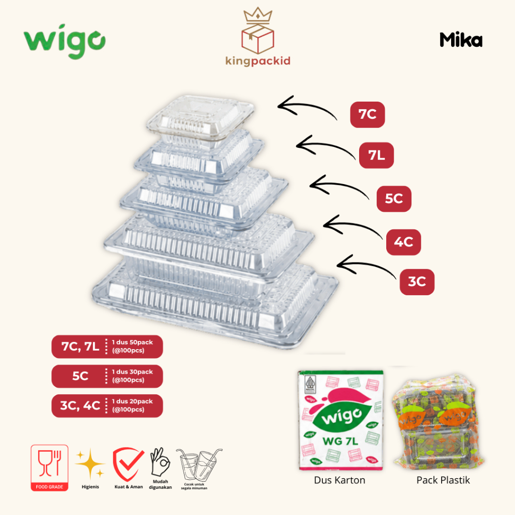 Mika Plastik Wigo Bening Kotak Kue Isi 100 pcs