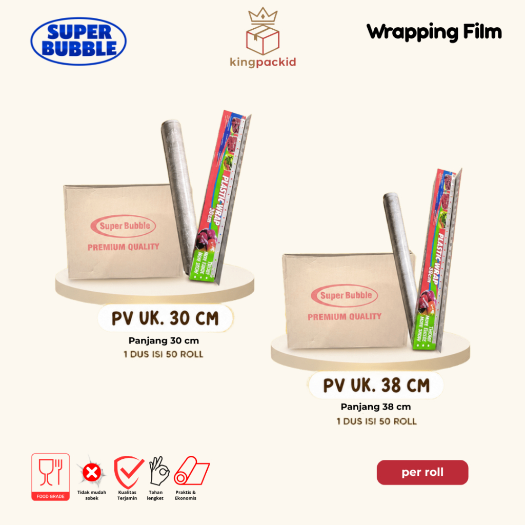 Plastik Wraping Super Bubble Premium Quality Dua Ukuran Anti Lengket, Aman Untuk Makanan[1ROLL]